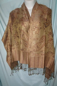 Pashmina braun Paisley Fransen Halstuch Schal 69,5 x 27,5 in Seidenmischung (N2D) - Bild 1 von 3