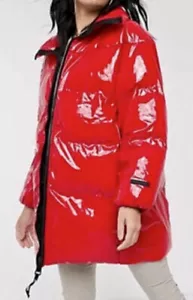JUICY COUTURE Black Label Glossy Red Black Puffer Jacket Coat NEW Womens Sz L - Picture 1 of 8