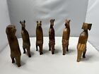 Six Hand Carved Wood Safari African Animals Seated