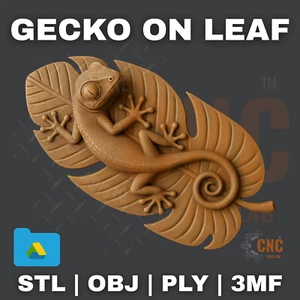 STL Files For CNC Router 3D Printer Laser Gecko on Leaf - Picture 1 of 1