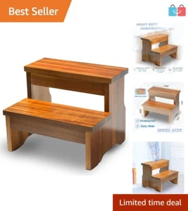 Elegant Acacia Wood 2-Step Stool - Safe & Slip-Resistant for Kids and Adults - Picture 1 of 7