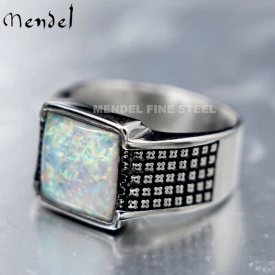 MENDEL Mens Square Faux Fire Opal Stone Ring For Men Size 7 8 9 10 11 12-15 - Image 1 of 4