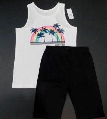 GAP Girl Tank Top Shorts White Black Multi SIZE M/8 & L/10 Beach Vacation NEW - Image 1 of 4