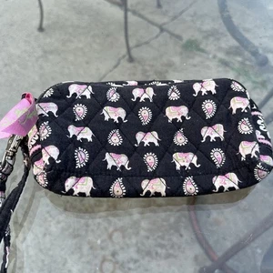 Vera Bradley schwarz pink Elefant Kalbsleder Geldbörse umlaufender Reißverschluss Etui Etui - Bild 1 von 4