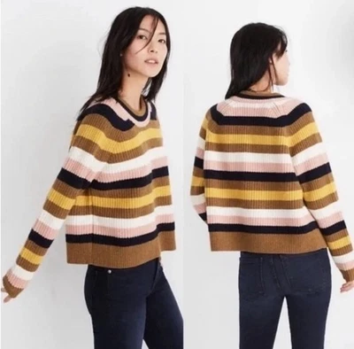 Suéter de Lana Madewell Recortado Grueso Rayas Manga Larga Crew Rosa Marrón XXS Foto 1 de 4