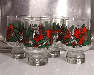 4 Libbey Christmas Footed Tumbler 4.75" holly candles wreathes vintage 8oz - Picture 1 of 8