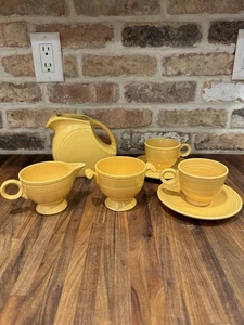 Vintage Homer Laughlin FIESTA WARE Orig Yellow Tea Cup, Pitcher, Sugar Creamer - Picture 1 of 19