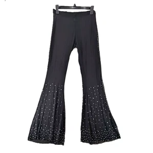 Body Rage leggings svasati a rete neri donna strass gotico strega rave taglia L XL - Foto 1 di 7