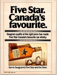 PRINT AD Seagrams Five Star 1984 Canadas Favourite Rye Whisky - Picture 1 of 1
