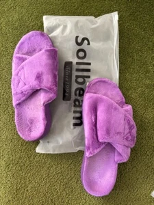 SOLLBEAM Fuzzy House Slippers, Arch Support Orthotic Heel Cup, Purple, Sz 10 - Picture 1 of 4