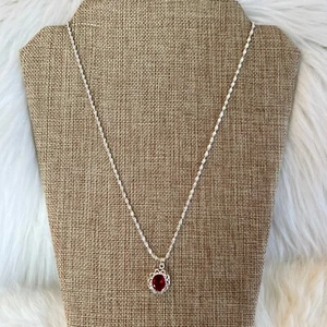 Elegant Red Oval Necklace Formal Whimsigoth Silver Tone Prom Boho Regal 10561 - Picture 1 of 5
