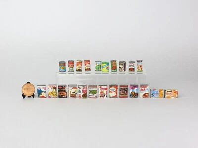 Latas y cajas de plástico miniatura vintage para armario de cocina de casa de muñecas, diorama Foto 1 de 4