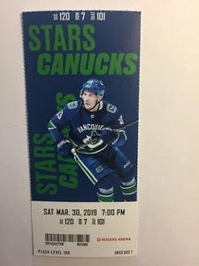 VANCOUVER CANUCKS VS DALLAS STARS, MARCH 30, 2019 TICKET STUB - Picture 1 of 1