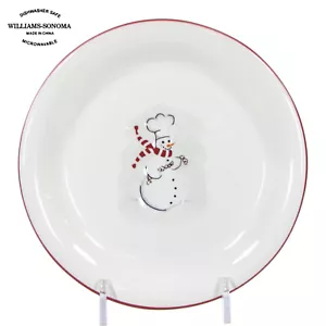 Williams-Sonoma SNOWMAN CHEF - POPCORN 6.25" Dessert Plate Red Rim Christmas - Picture 1 of 11