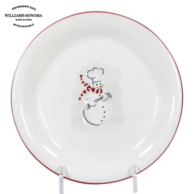 Williams-Sonoma MUÑECO DE NIEVE CHEF - PALOMITAS DE MAÍZ 6,25" Plato de Postre Borde Rojo Navidad Foto 1 de 4