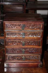 11.5" Old Chinese Huanghuali Wood Carved drawers cabinet Container Storage Box - Picture 1 of 10