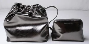 Charles & Keith Women's Caia Metallic Tote Bag w/ Pouch BE5 Pewter One Size - Picture 1 of 14