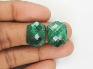 Natural Malachite Gemstone Hexagon Shape Faceted Cabochon Pairs Green Color Gems - Picture 1 of 3
