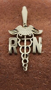 14k .585 Yellow Gold RN Registered Nurse Caduceus MA Pendant Au 2473 - Picture 1 of 7