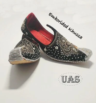 US 7-11 HOMBRES HECHO A MANO VALVET CUERO NEGRO CAMA EMBRIDRY KHUSSA Foto 1 de 4