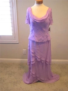 NUEVO CON ETIQUETAS Vestido LaBelle SILK MOB Madres Bordado en Niveles Capucha Cuello Morado 10 - Imagen 1 de 6