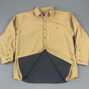Duluth Trading Jacket Mens Large Brown Fleece Lined Canvas Shacket Button Up - Picture 1 of 13