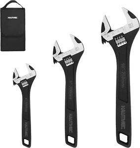 3PCS Adjustable Wrench Set Extra Wide Jaw Black Finish Adjustable Wrenches Drop- - Picture 1 of 12