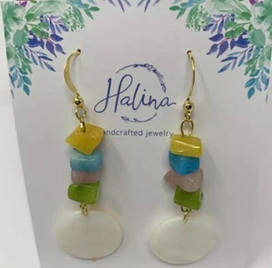 Handcrafted Halina Jewelry "SHELLY" In 4 Colors And A Round Natural Shell. - Picture 1 of 3