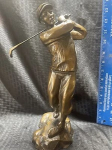Large Heavy Bronze Golfer Swinging Statue - Oklahoma Importing - Picture 1 of 16