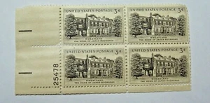 1956 Wheatland (Buchanan Home) 3 Cent U.S. Block of 4 Stamps - Picture 1 of 1