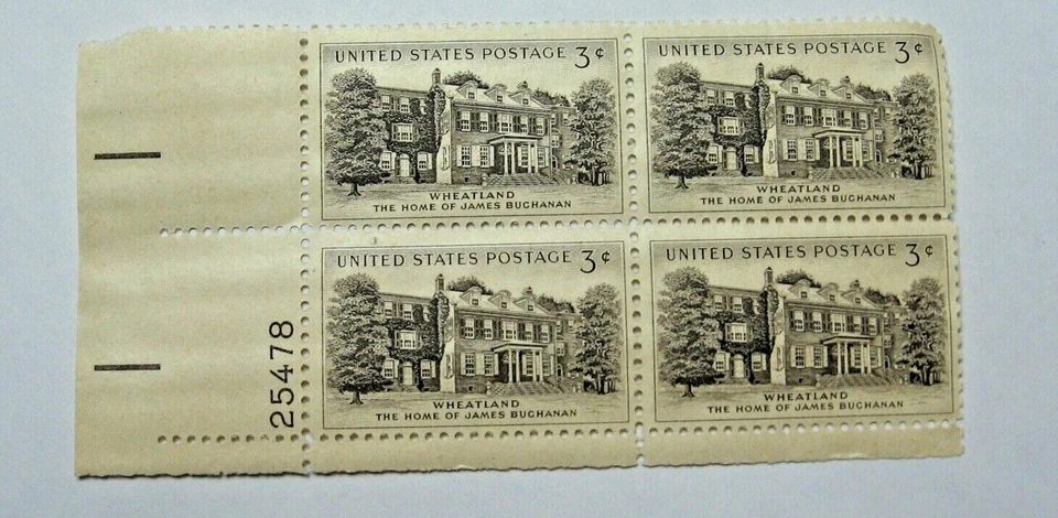 1956 Wheatland (Buchanan Home) 3 Cent U.S. Block of 4 Stamps - Image 1 of 1
