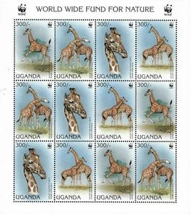 Uganda 1997 - WWF - GIRAFFES - Sheet of 12 stamps - Scott #1469 - MNH - Picture 1 of 1