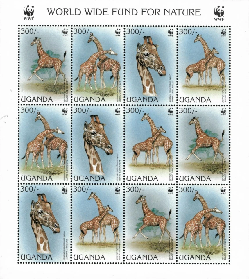 Uganda 1997 - WWF - GIRAFFES - Sheet of 12 stamps - Scott #1469 - MNH - Image 1 of 1