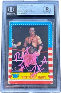 BRET HIT MAN HART SIGNED 1987 O-PEE-CHEE OPC WWF ROOKIE RC CARD #1 BECKETT BAS 2 - Picture 1 of 1