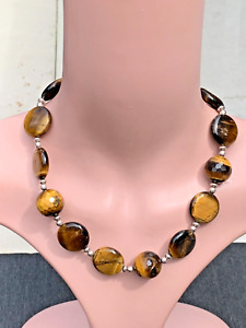 Silver clasped large tigers eye necklace, designer JPK, 925 heavy 119.7 grams