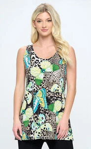 JOSTAR Poly Spandex STRETCH Slinky Knit LONG TUNIC TANK TOP GREEN BROWN M XL - Picture 1 of 8