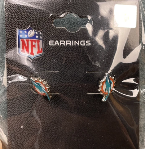 NFL Team Stud Earrings Miami Dolphins Silver Cover