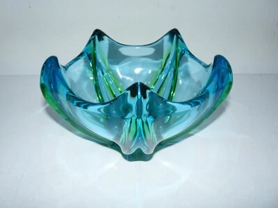 ancien bol coupe à fruit vide poche verre murano bleu vert année 70 / belle état - Photo 1/4