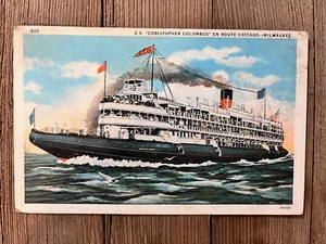 Whaleback Steamer SS CHRISTOPHER COLUMBUS Vintage 1933 Postcard CHICAGO, IL - Picture 1 of 2