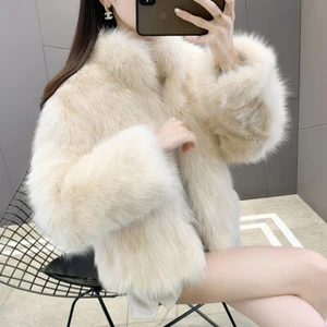 New Winter Imitation Fox Fur Stand Up Collar Coat Women's Short Thick Fur Coat - Picture 1 of 26