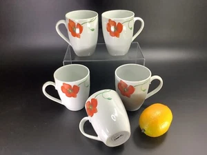 5 Gallery Tabletops PALERMO Poppy Mugs Orange Flower Coffee Tea Cups 10 Oz EUC! - Picture 1 of 15