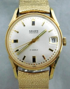 Reloj Hombre Gruen Precision 17 Joyas Calendario Cuerda Manual Vintage 1971... 32mm - Imagen 1 de 17