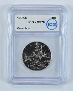 1992-D Columbus Commemorative Half Dollar MS70 ICG *8345 - Picture 1 of 5