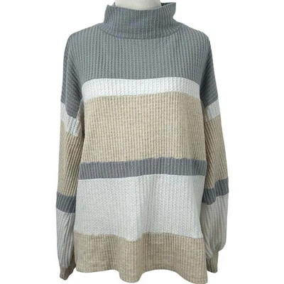 BKE женщин вафли вязаный свитер Colorblock нейтральный минималистский зимний размер маленький - Изображение 1 из 4