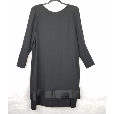 Vestido De Colección Nat Kaplan Couture Shift 14 Negro Manga Larga Lazo de Cinta en Capas Años 80 Foto 1 de 4