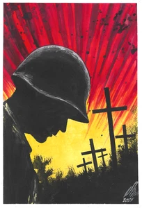 original painting 17.5 x 25 cm 310LV artwork watercolor modern way of war - Picture 1 of 1