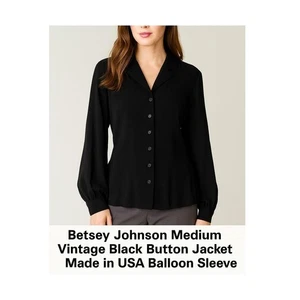 Betsey Johnson Medium Vintage Black Button Jacket Made in USA Ballonärmel - Bild 1 von 7