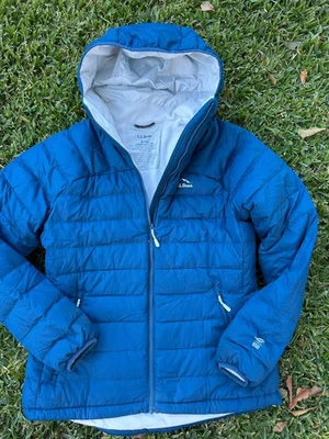 LL Bean  Down Jacket Women’s M Blue Hooded - Image 1 of 4