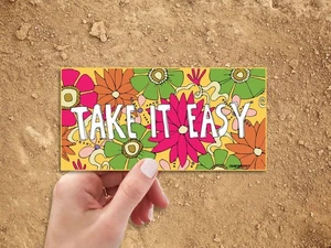 Take It Easy Bumper Sticker, Groovy Retro Vintage, Good Vibes Only, Flower Power - Picture 1 of 4