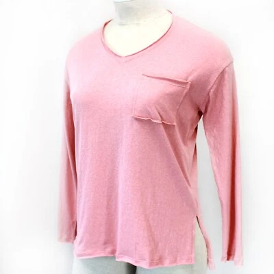 Easel  Cotton Pink Pocket Long Sleeve V-Neck Top Small - Image 1 of 4